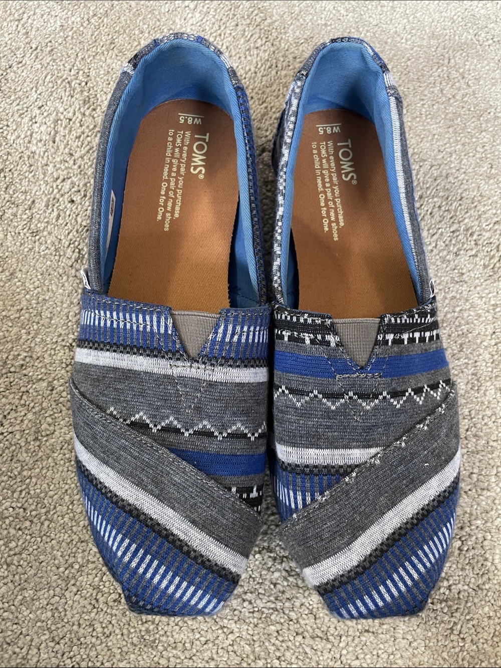 TOMS Gray & Blue Patterned Slip-On Flats